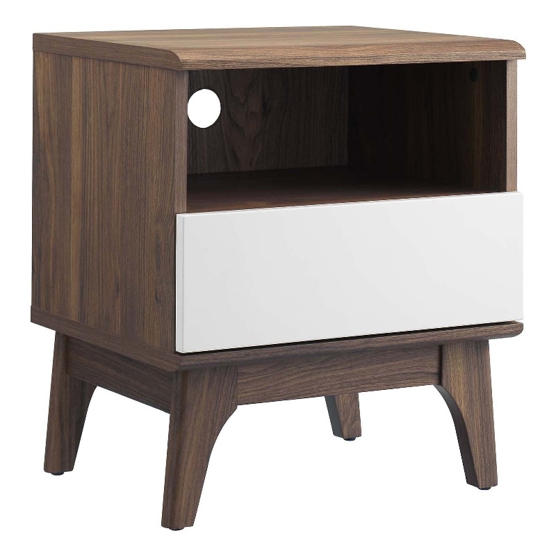 Pemberly Row Set of 2 Modern Particleboard Nightstands in Walnut/White