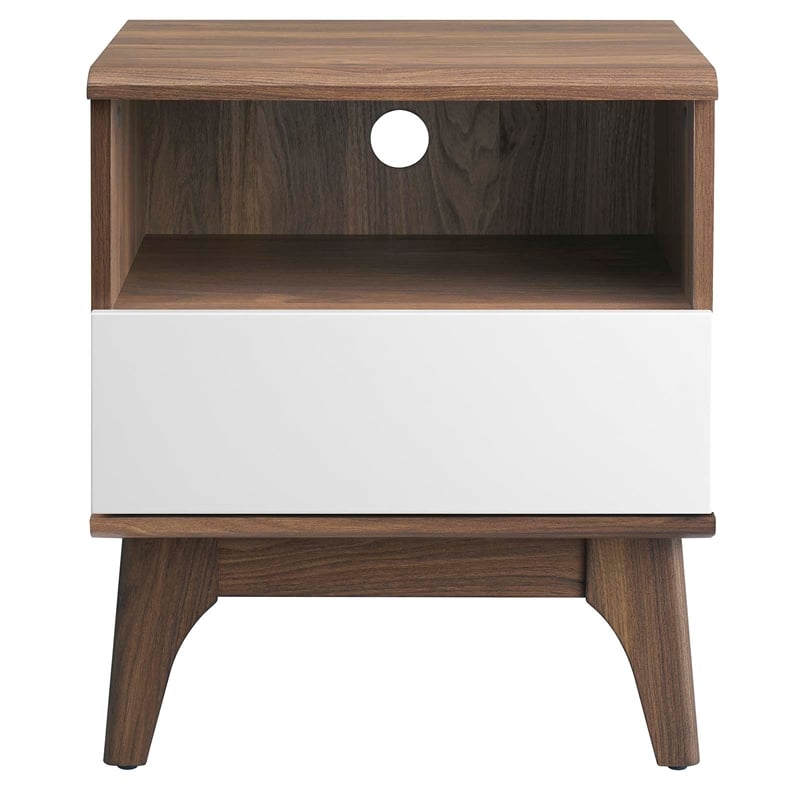 Pemberly Row Set of 2 Modern Particleboard Nightstands in Walnut/White