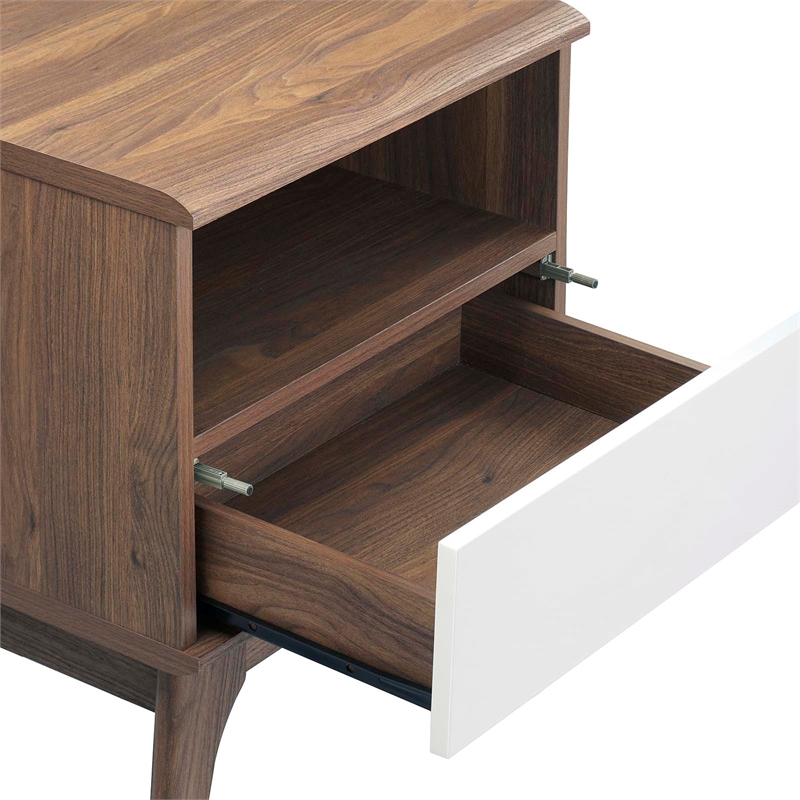 Pemberly Row Set of 2 Modern Particleboard Nightstands in Walnut/White