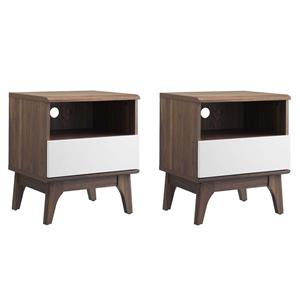 Pemberly Row Set of 2 Modern Particleboard Nightstands in Walnut/White