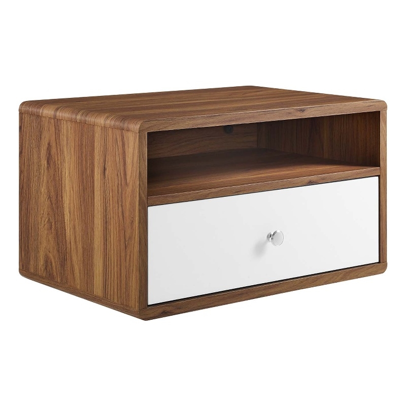 Pemberly Row Set of 2 1-Shelf Wall Mount Wood & Metal Nightstands - Walnut/White