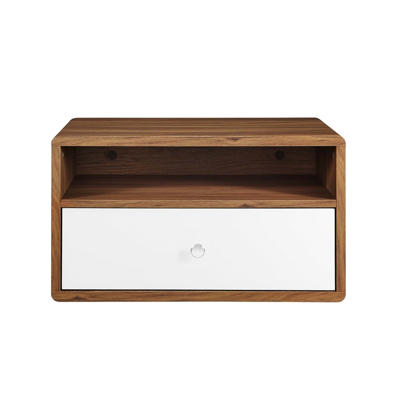 Pemberly Row Set of 2 1-Shelf Wall Mount Wood & Metal Nightstands - Walnut/White