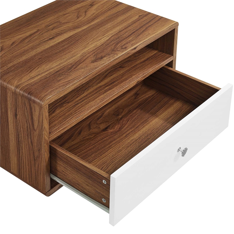 Pemberly Row Set of 2 1-Shelf Wall Mount Wood & Metal Nightstands - Walnut/White