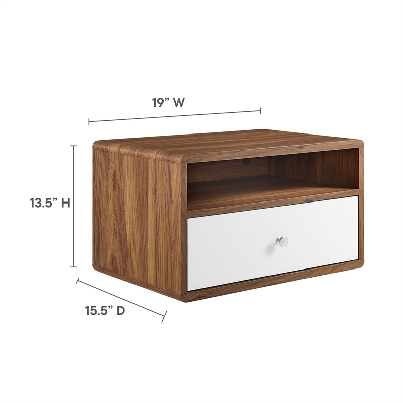 Pemberly Row Set of 2 1-Shelf Wall Mount Wood & Metal Nightstands - Walnut/White