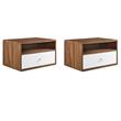 Pemberly Row Set of 2 1-Shelf Wall Mount Wood & Metal Nightstands - Walnut/White