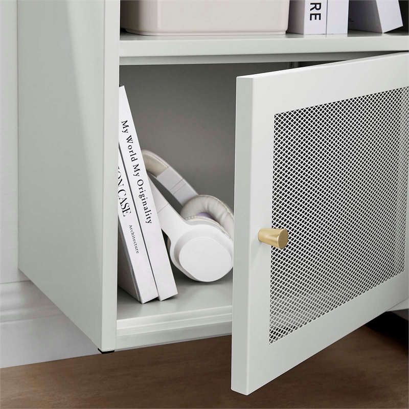 Pemberly Row Set of 2 Wall Mount Modern Metal Nightstands in Light Gray