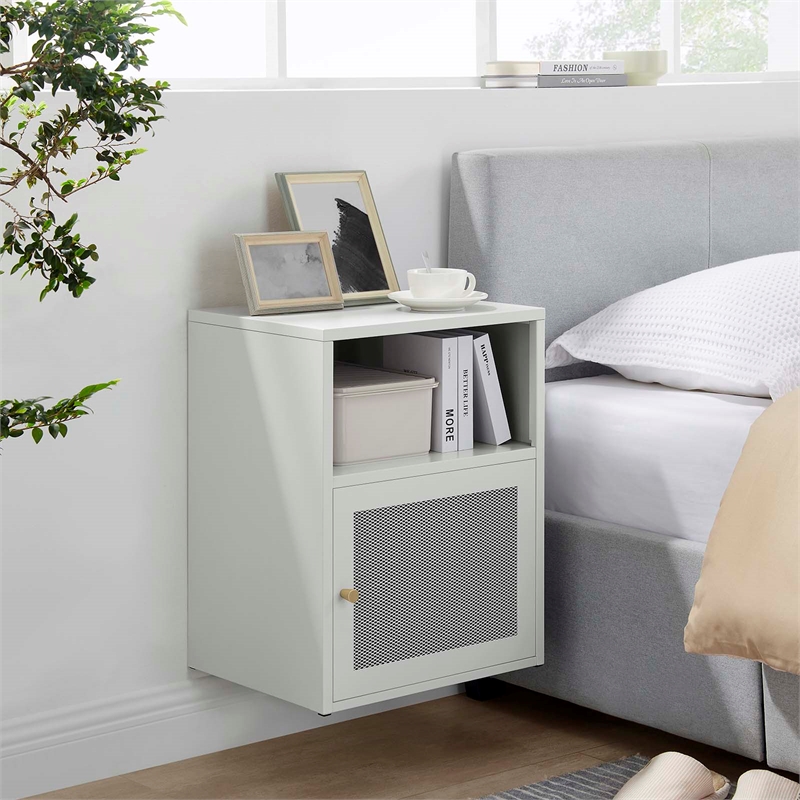 Pemberly Row Set of 2 Wall Mount Modern Metal Nightstands in Light Gray