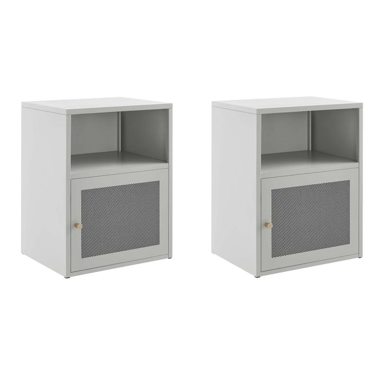 Pemberly Row Set of 2 Wall Mount Modern Metal Nightstands in Light Gray