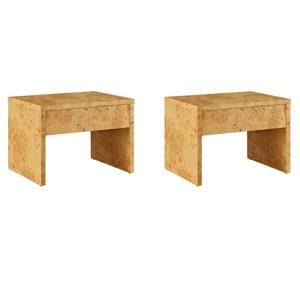 Pemberly Row Set of 2 Contemporary 1-Drawer Wood Nightstands in Brown