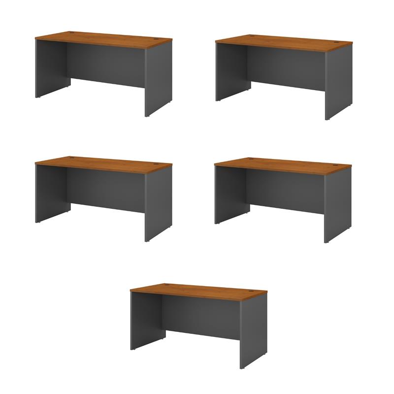 Pemberly Row Set of 5 60W x 30D Office Desk in Natural Cherry - Engineered Wood