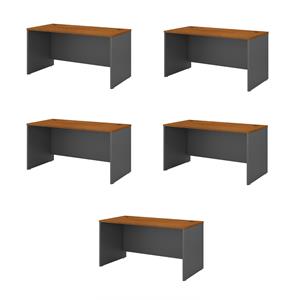 Pemberly Row Set of 5 60W x 30D Office Desk in Natural Cherry - Engineered Wood