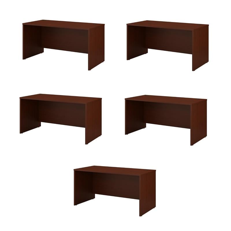 Pemberly Row Set of 5 60W x 30D Office Desk in Mahogany - Engineered Wood