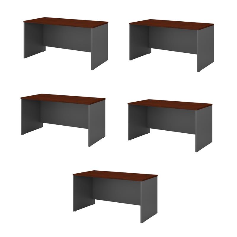 Pemberly Row Set of 5 60W x 30D Office Desk in Hansen Cherry - Engineered Wood