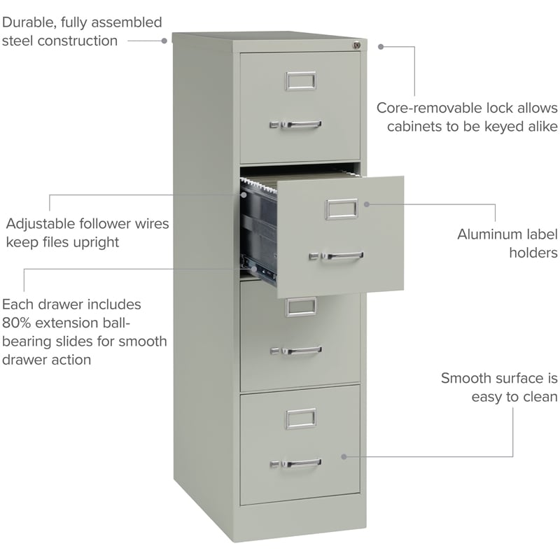 Pemberly Row Set of 6 4-Drawer Letter Width Vertical File Cabinet in Light Gray