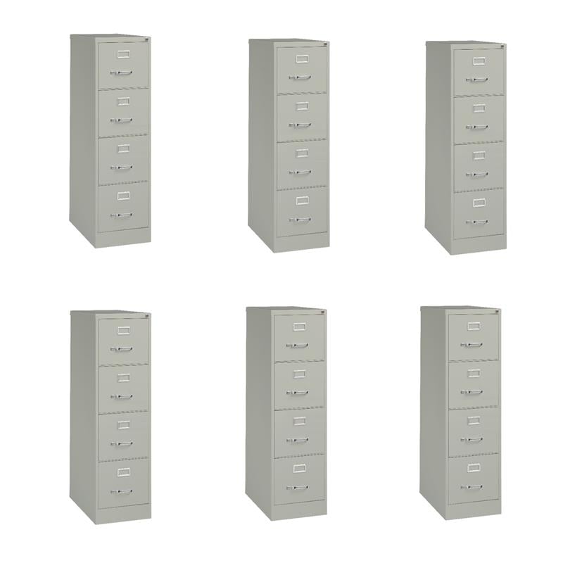 Pemberly Row Set of 6 4-Drawer Letter Width Vertical File Cabinet in Light Gray