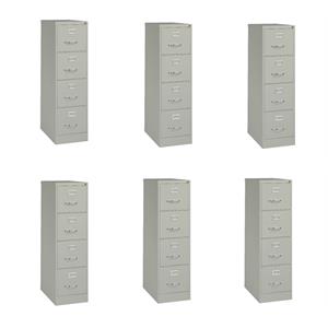 Pemberly Row Set of 6 4-Drawer Letter Width Vertical File Cabinet in Light Gray