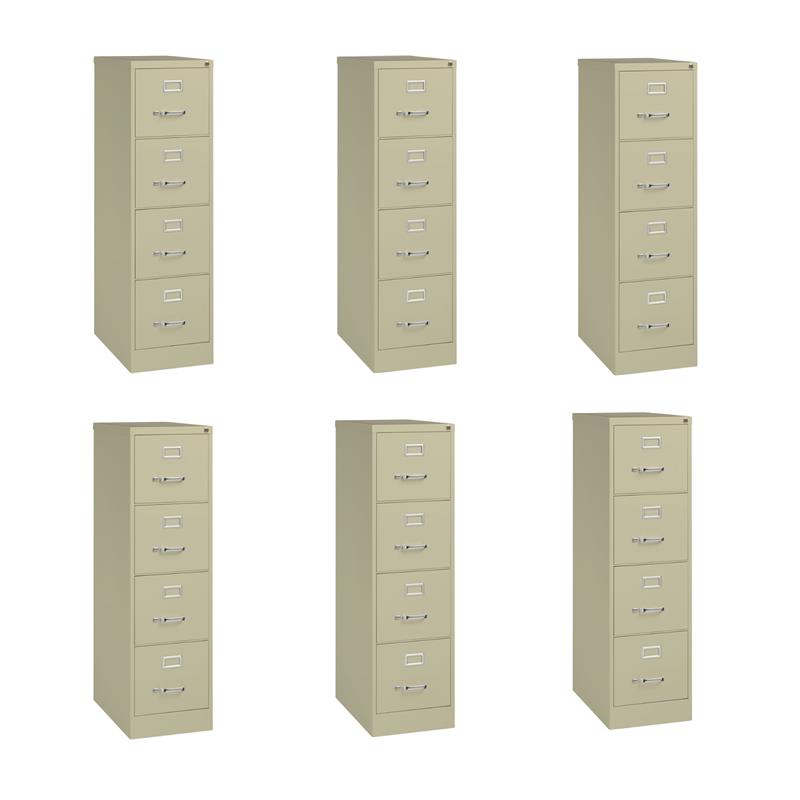 Pemberly Row Set of 6 4-Drawer Letter Width Vertical File Cabinet in Putty/Beige