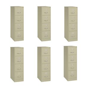 Pemberly Row Set of 6 4-Drawer Letter Width Vertical File Cabinet in Putty/Beige