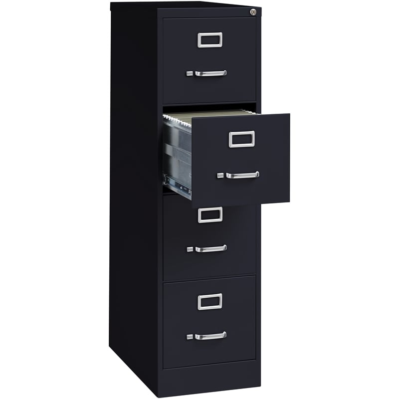 Pemberly Row Set of 6 Metal 4-Drawer Letter Width Vertical File Cabinet in Black