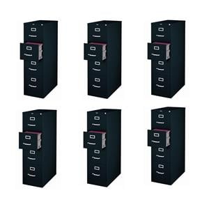 Pemberly Row Set of 6 Metal 4-Drawer Letter Width Vertical File Cabinet in Black