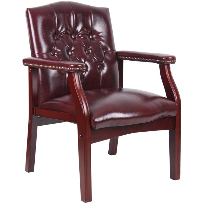 Pemberly Row Set of 15 Traditional Faux Leather Tufted Guest Chair in Oxblood