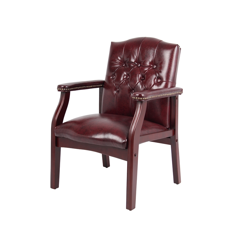 Pemberly Row Set of 15 Traditional Faux Leather Tufted Guest Chair in Oxblood