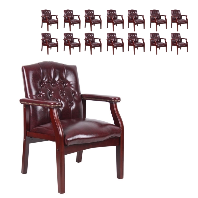 Pemberly Row Set of 15 Traditional Faux Leather Tufted Guest Chair in Oxblood