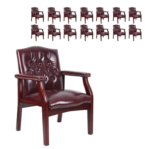 Pemberly Row Set of 15 Traditional Faux Leather Tufted Guest Chair in Oxblood