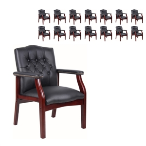 Pemberly Row Set of 15 Traditional Faux Leather Tufted Guest Chair in Black