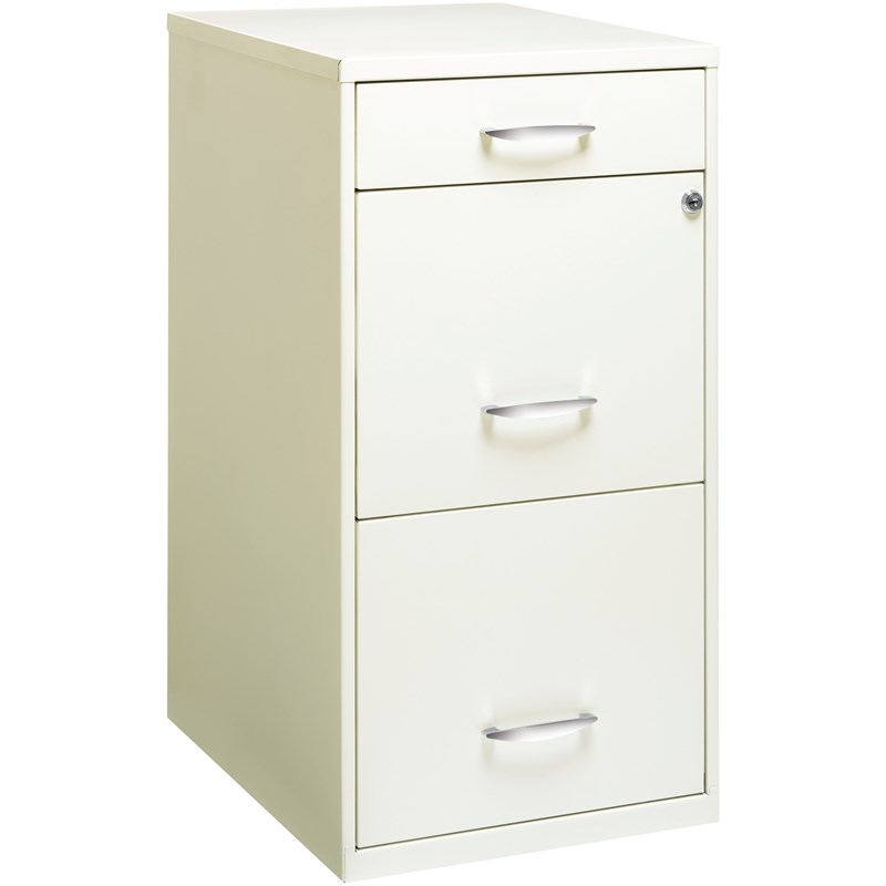 Pemberly Row Set of 18 3-Drawer File Cabinet with Pencil-Drawer in  Pearl White