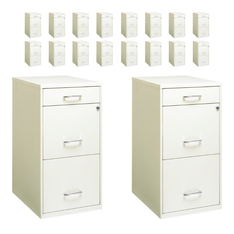 Pemberly Row Set of 18 3-Drawer File Cabinet with Pencil-Drawer in  Pearl White
