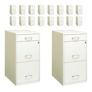 Pemberly Row Set of 18 3-Drawer File Cabinet with Pencil-Drawer in  Pearl White