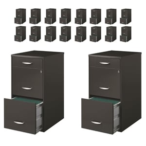 Pemberly Row Set of 18 Contemporary 3-Drawer Metal File Cabinet in Charcoal