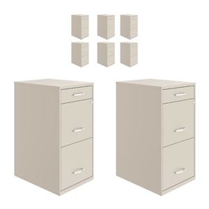 Pemberly Row Set of 8 18&quot 3-Drawer File Cabinet with Pencil-Drawer in Off White