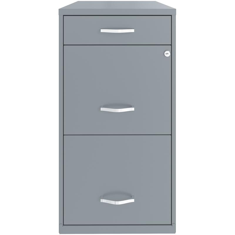 Pemberly Row Set of 8 3-Drawer Metal File Cabinet with Pencil-Drawer in Gray