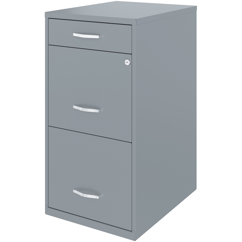 Pemberly Row Set of 8 3-Drawer Metal File Cabinet with Pencil-Drawer in Gray