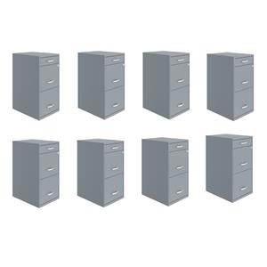Pemberly Row Set of 8 3-Drawer Metal File Cabinet with Pencil-Drawer in Gray