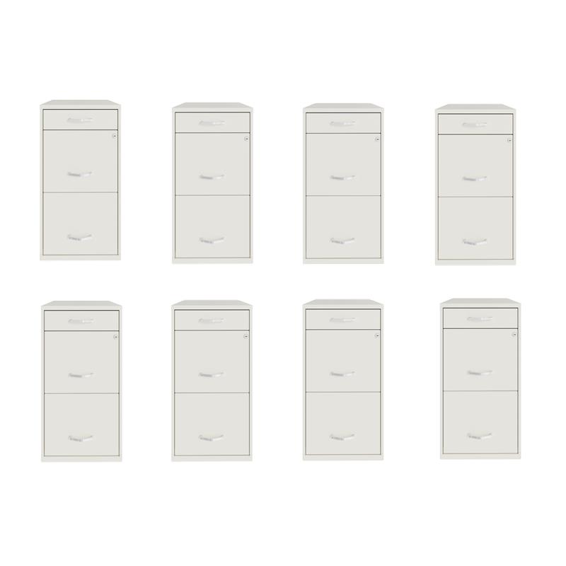 Pemberly Row Set of 8 3-Drawer Metal Organizer File Cabinet in Pearl White