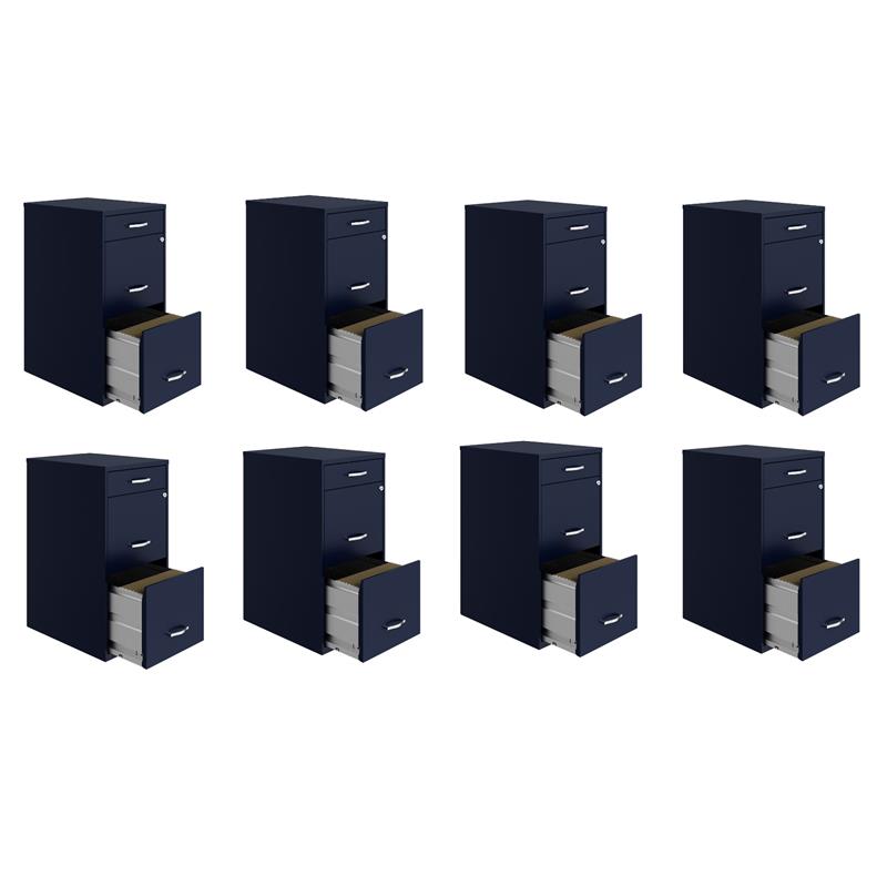 Pemberly Row Set of 8 3-Drawer Metal Organizer File Cabinet in Navy
