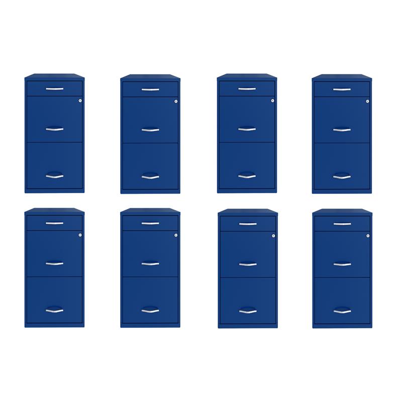 Pemberly Row Set of 8 3-Drawer Metal Organizer File Cabinet in Blue