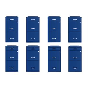 Pemberly Row Set of 8 3-Drawer Metal Organizer File Cabinet in Blue