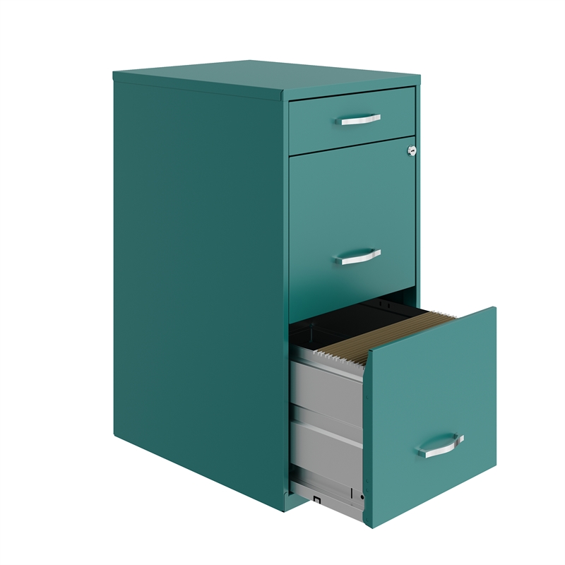 Pemberly Row Set of 8 3-Drawer Metal Organizer File Cabinet in Teal/Turquoise