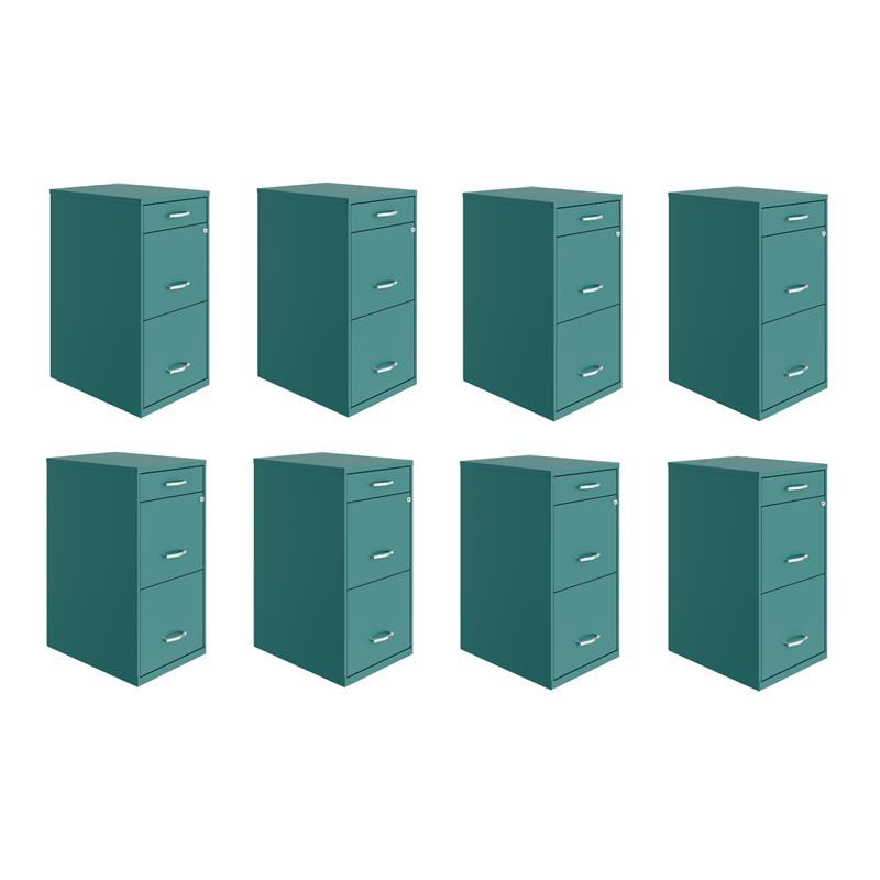 Pemberly Row Set of 8 3-Drawer Metal Organizer File Cabinet in Teal/Turquoise
