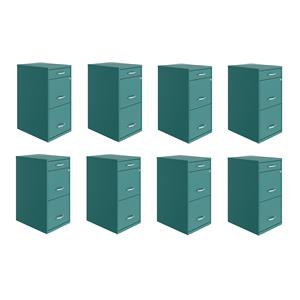 Pemberly Row Set of 8 3-Drawer Metal Organizer File Cabinet in Teal/Turquoise