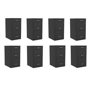 Pemberly Row Set of 8 3-Drawer Metal Organizer File Cabinet in Black