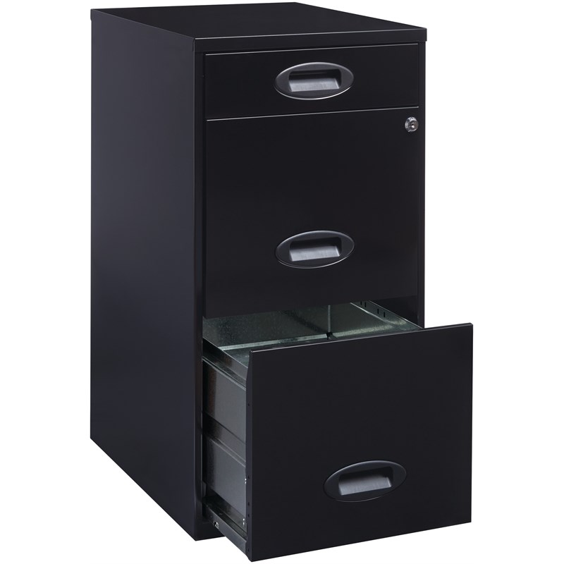 Pemberly Row Set of 18 3-Drawer Metal File Cabinet with Pencil-Drawer in Black