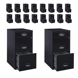 Pemberly Row Set of 18 3-Drawer Metal File Cabinet with Pencil-Drawer in Black