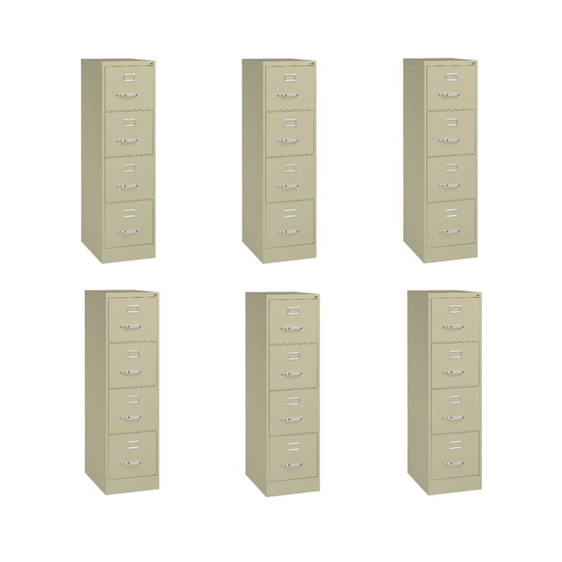 Pemberly Row Set of 6 4-Drawer Letter Width Vertical File Cabinet in Putty/Beige