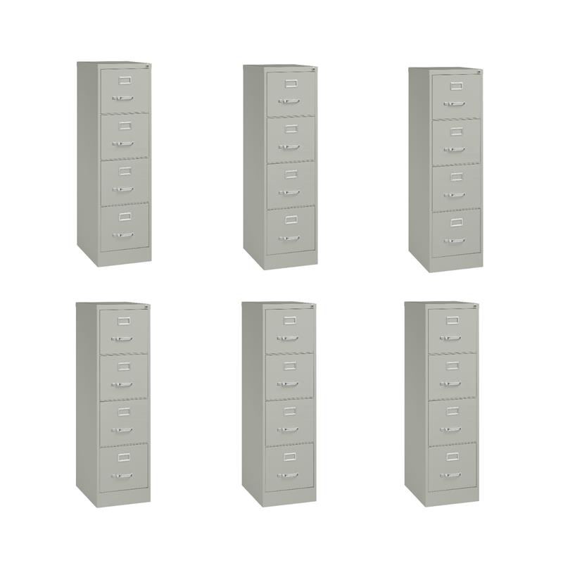 Pemberly Row Set of 6 4-Drawer Letter Width Vertical File Cabinet in Light Gray