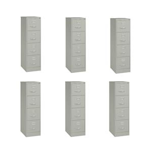 Pemberly Row Set of 6 4-Drawer Letter Width Vertical File Cabinet in Light Gray